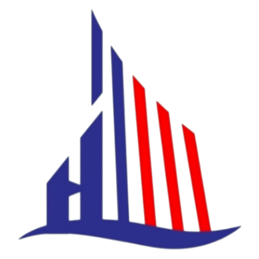 江苏华寨建设工程有限公司logo标识，蓝色背景配白色建筑图案，现代简约设计